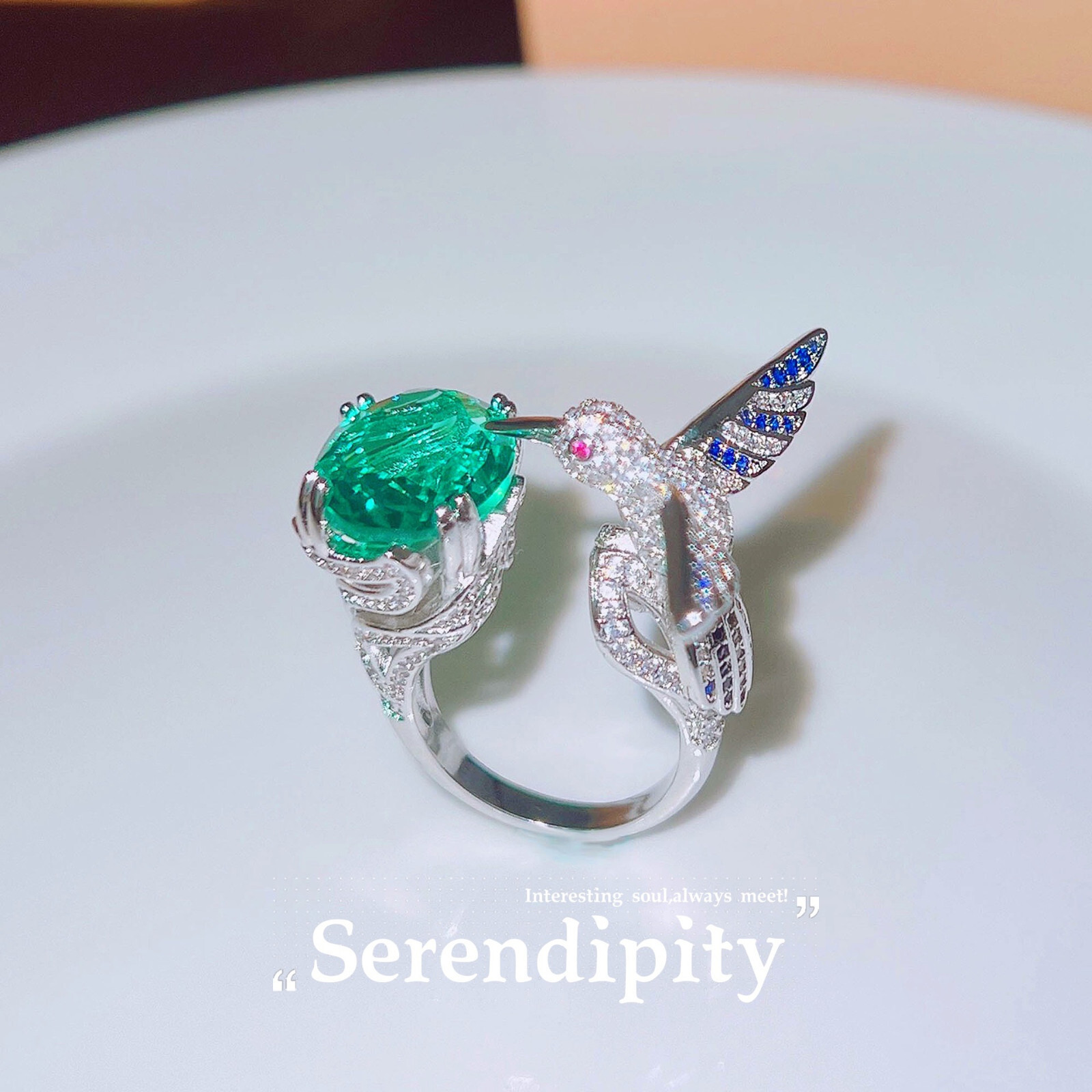 New Hummingbird Oval Paraiba Green Citrine Gemstone Women Girl Charm Silver Ring