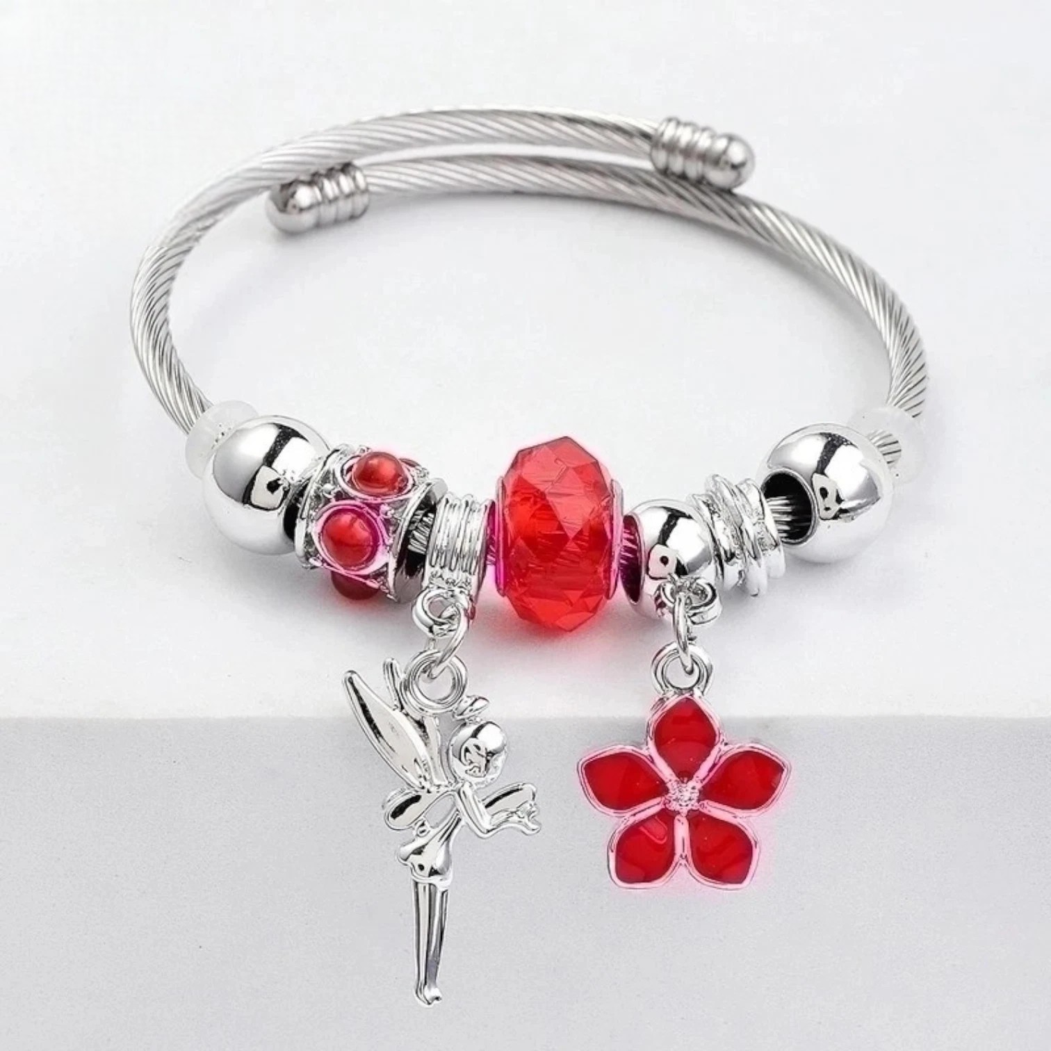 Elegant Charm Bangle Bracelet Stainless Steel Cuff Adjustable Jewelry