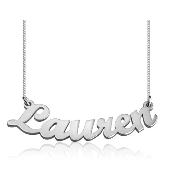 Curved Script Custom Name Necklace 925 Sterling Silver Personalized for Women