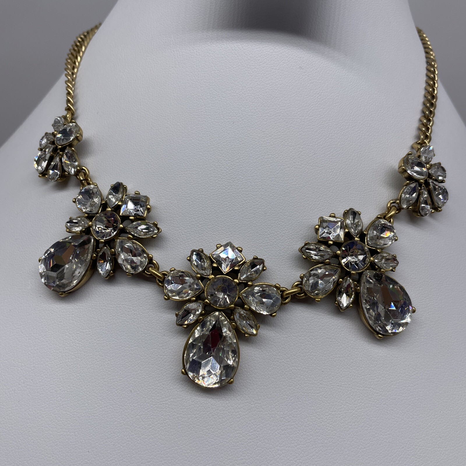 J Crew Necklace Bling Statement Goldtone Clear Rhinestone 16” W/3” Extender
