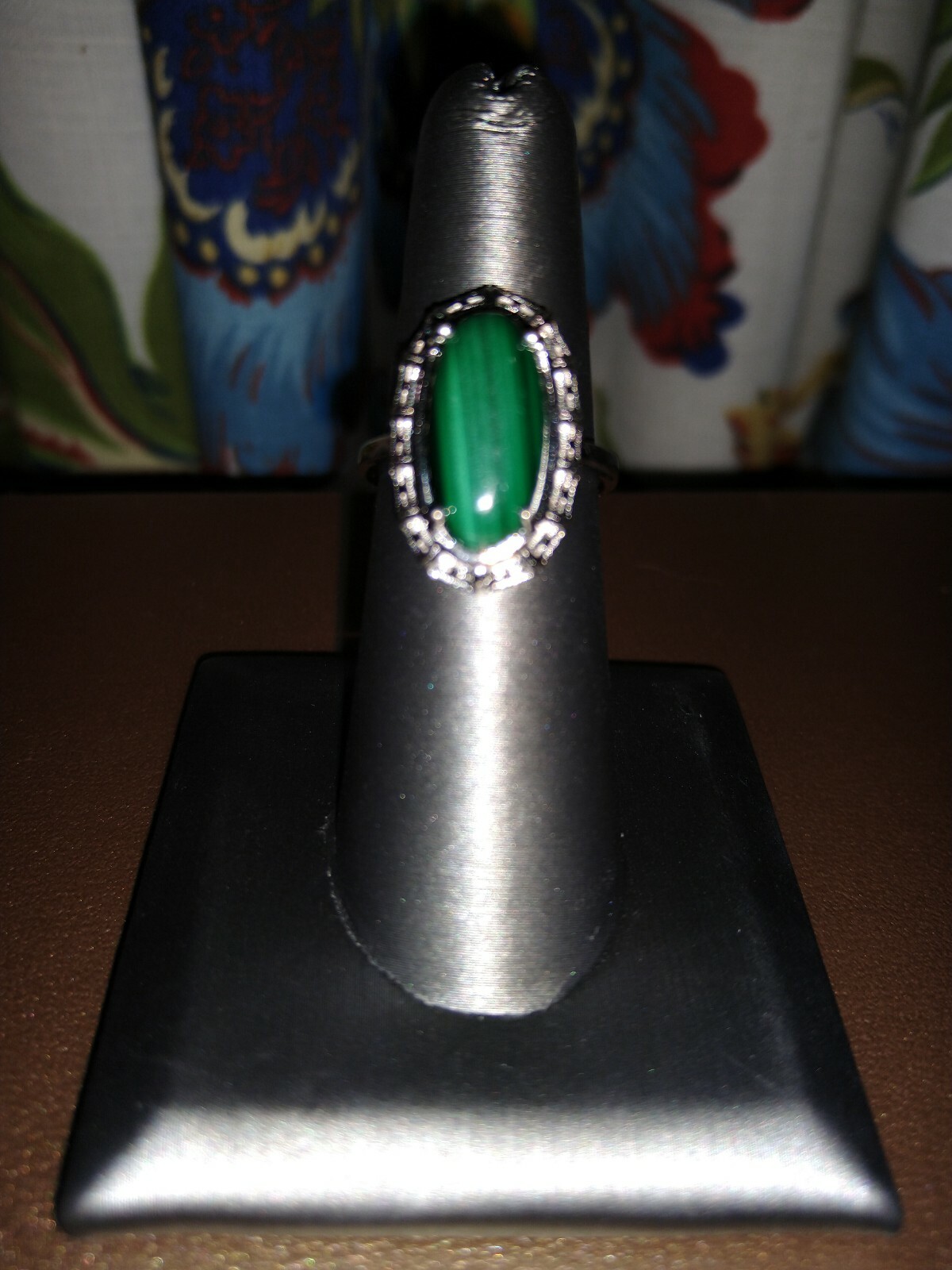 Large Carat GORGAfrican Malachite Solitaire Ring Platinum/Copper (Sz 6) 8.00 ctw