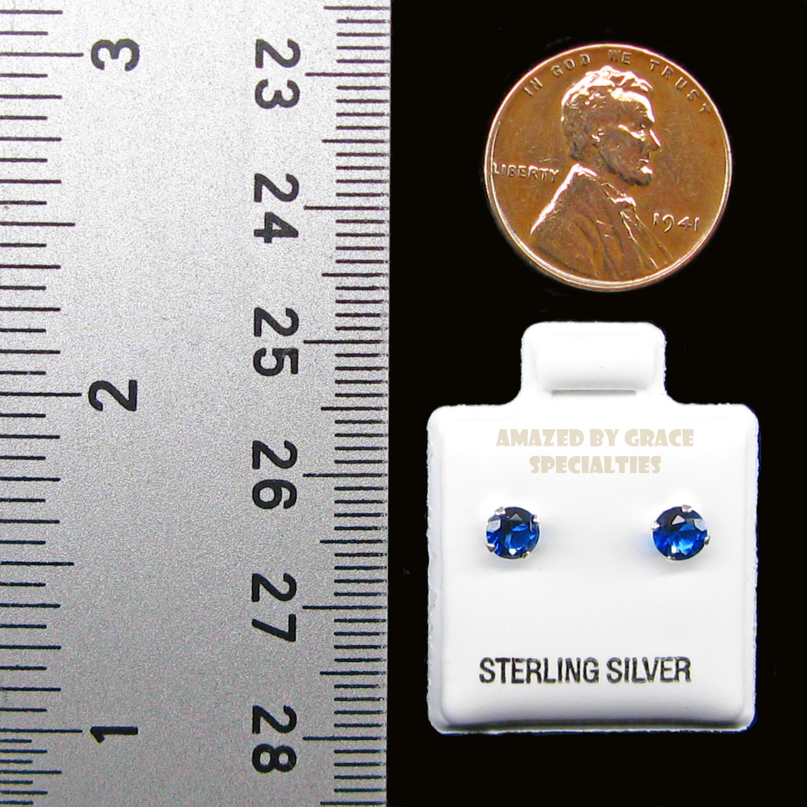 4mm ROUND CZ Sapphire Blue Stud Post Earrings in 925 Sterling Silver – NEW!