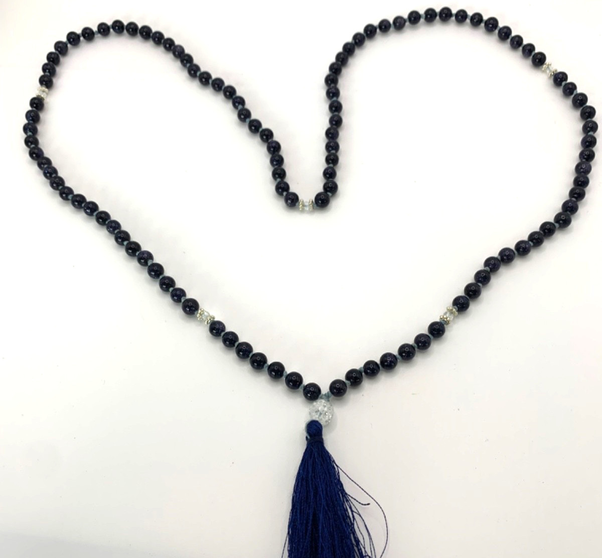 Dark Blue Sandstone 108 Mala Prayer Bead Necklace