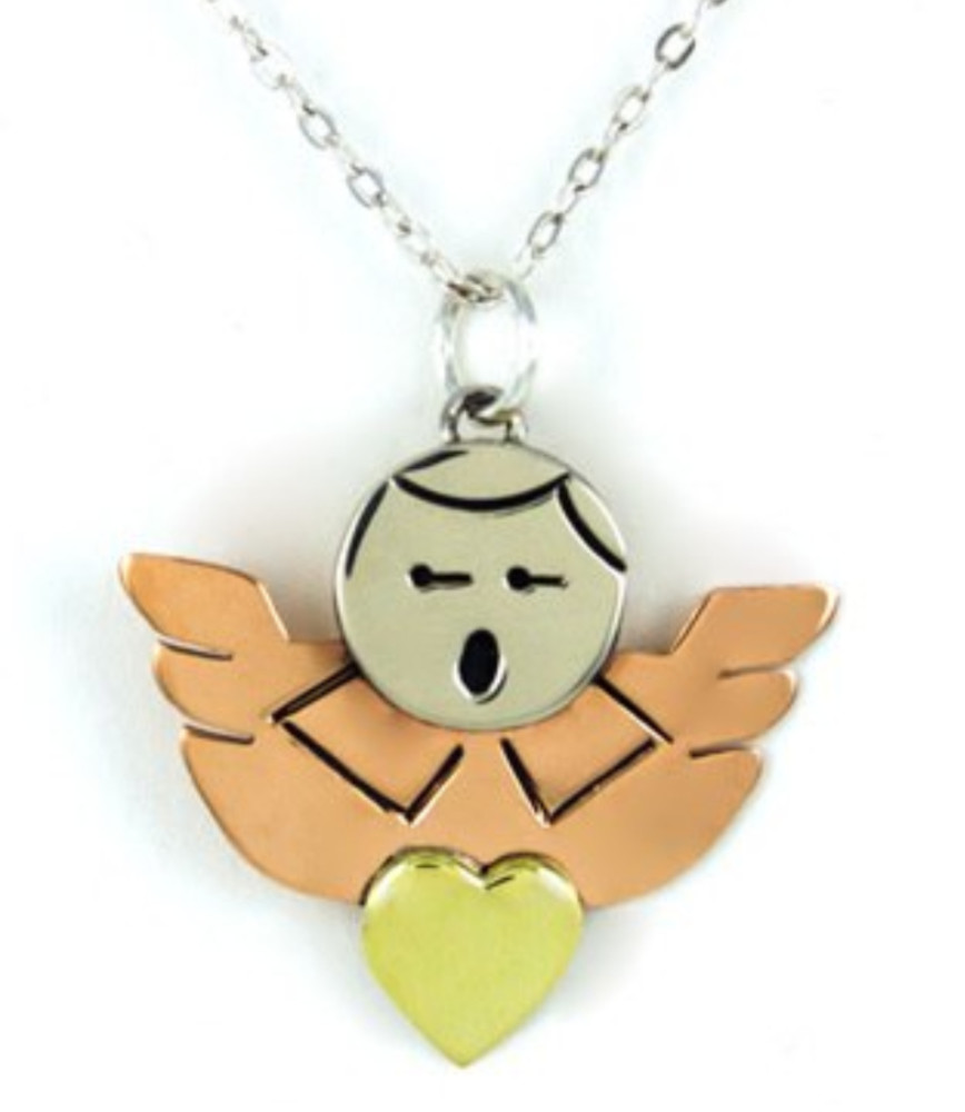 Charming Angel Pendant & Chain Alpaca,Brass & Copper 16″ Silver-plated Chain