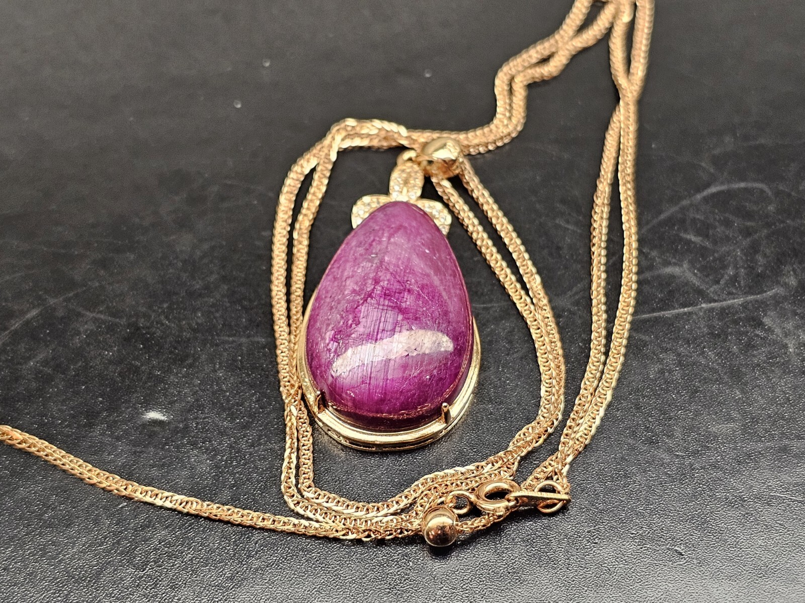 Top Quality Rare Ruby Zoisite Crystal Pendant Necklace Gold Plated S925 Necklace