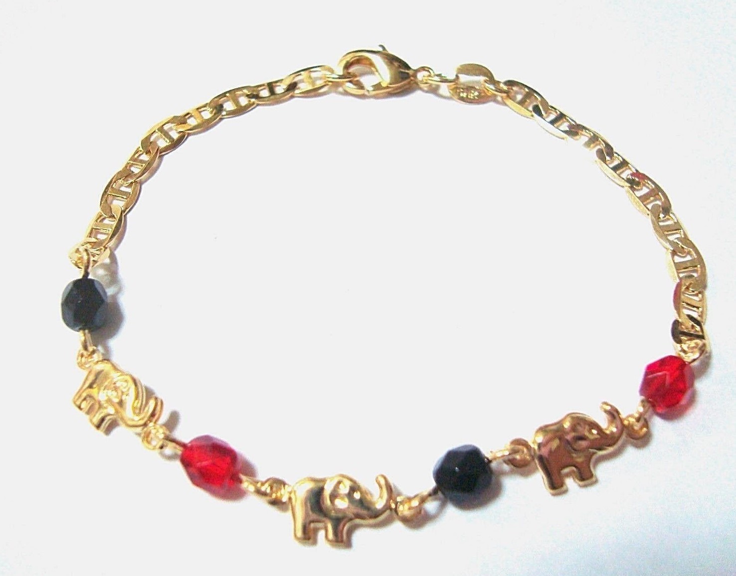 18K GOLD FILLED PULSERA DE AZABACHE Y ELEFANTE PARA BUENA SUERTE 7,5″