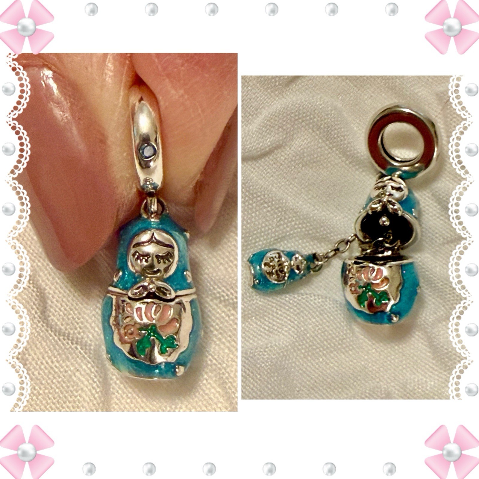 Charm / pendant – 1″h russian nesting doll charm – blue silver.New! No flaws