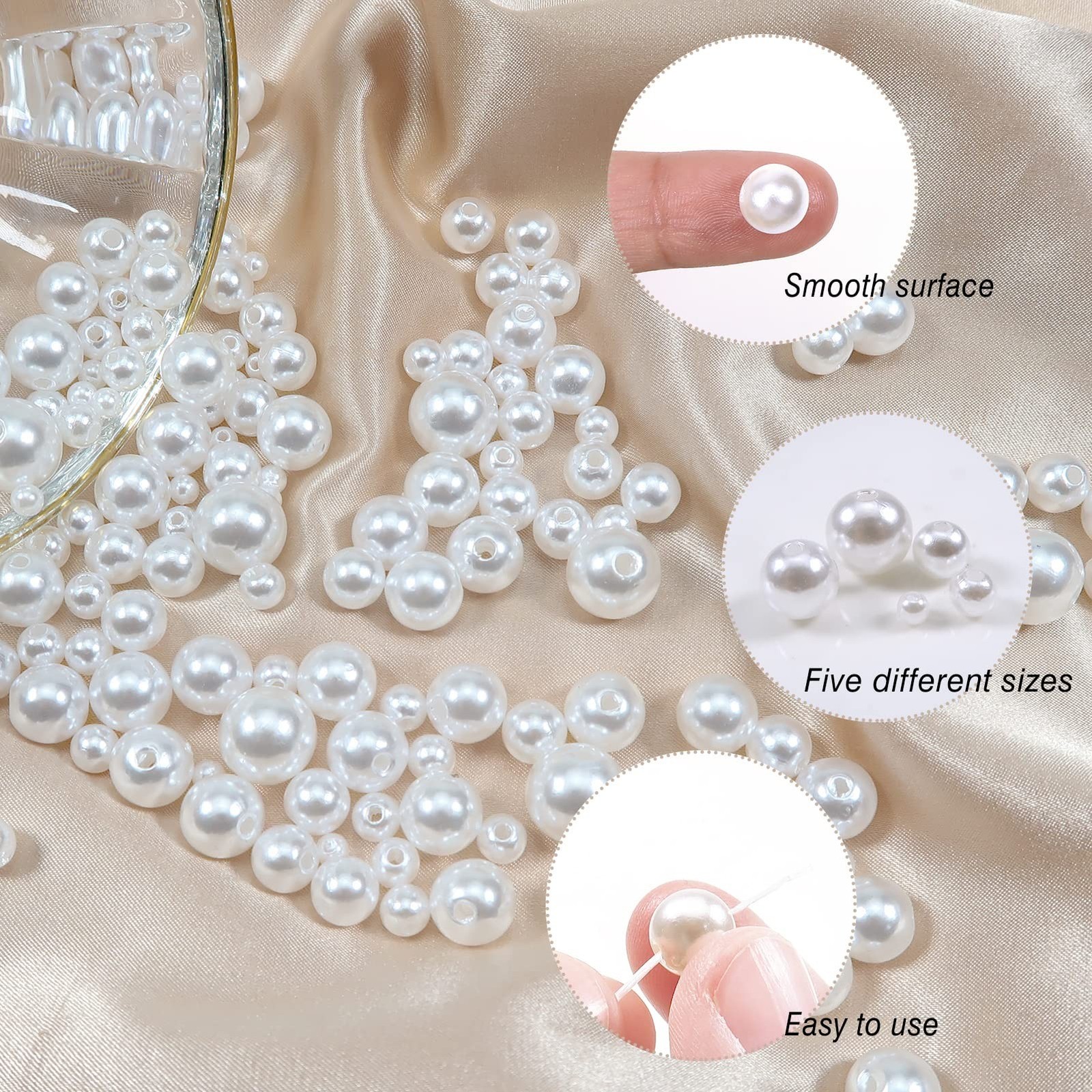 TOAOB 200pcs Pearl Beads for Jewelry Making 4mm to 12mm White Loose Pearls Cr…