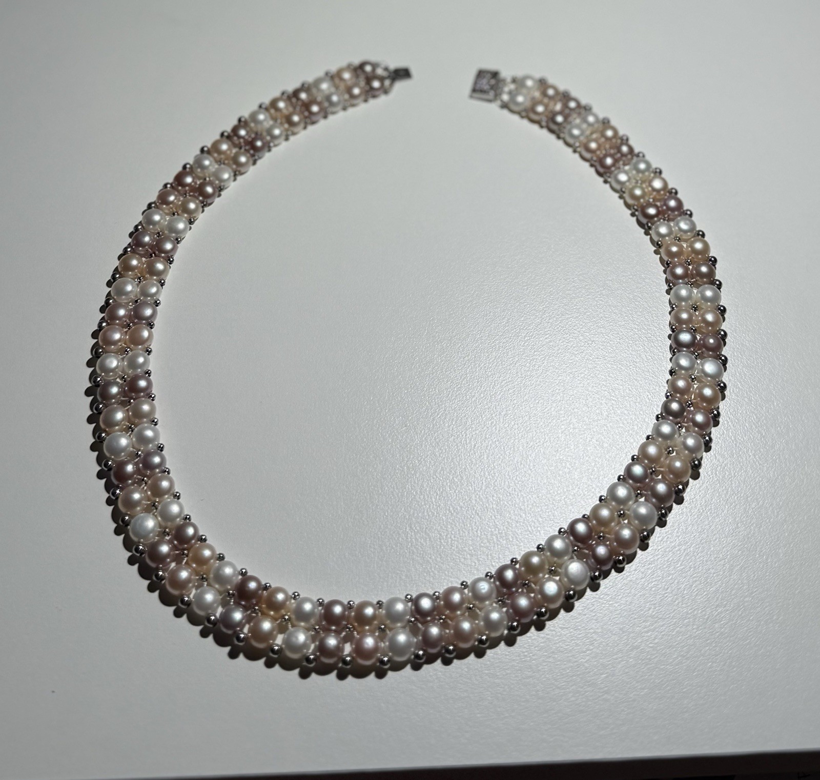 Multicolor Pastel FW Pearl Woven Collar Necklace 925 Clasp And Beads Wedding
