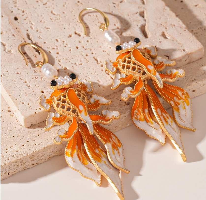 Vintage tassel pendant jewelry coffee colored koi ear hook earrings