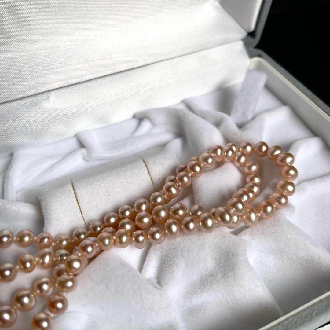 Super Long 120cm Pink Multi Pearl Necklace 5.5mm Round 2 Wrap Silver Clasp Auth