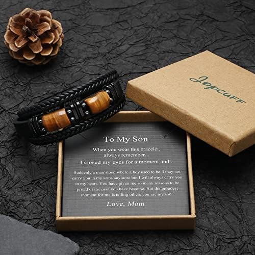 To My Son Bracelet from Dad Gifts for Son Men Leather Bracelets for Teen Gift..