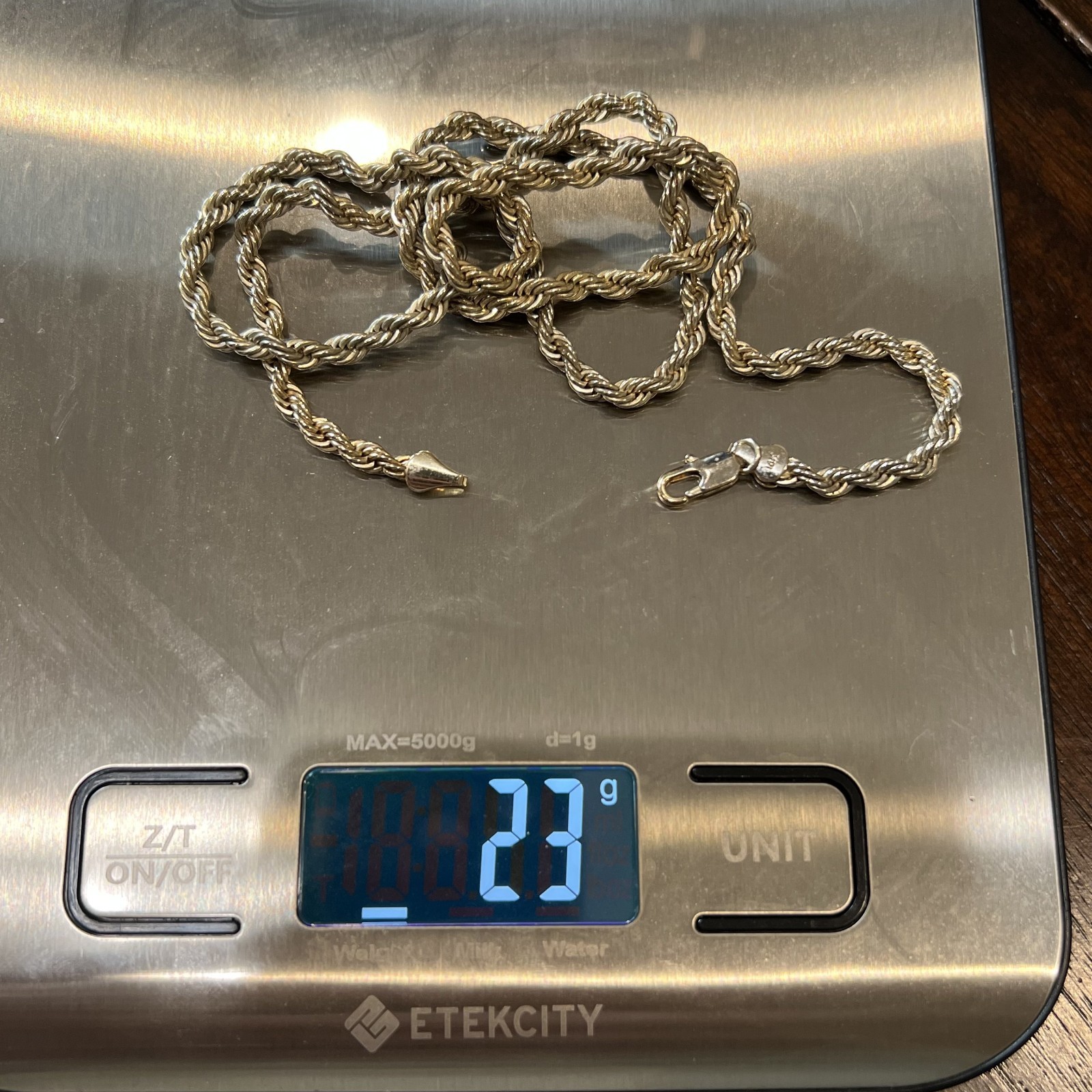 Great Condition Yellow Solid Faux Gold Tone 24″ Classic Rope Chain Necklace 23G