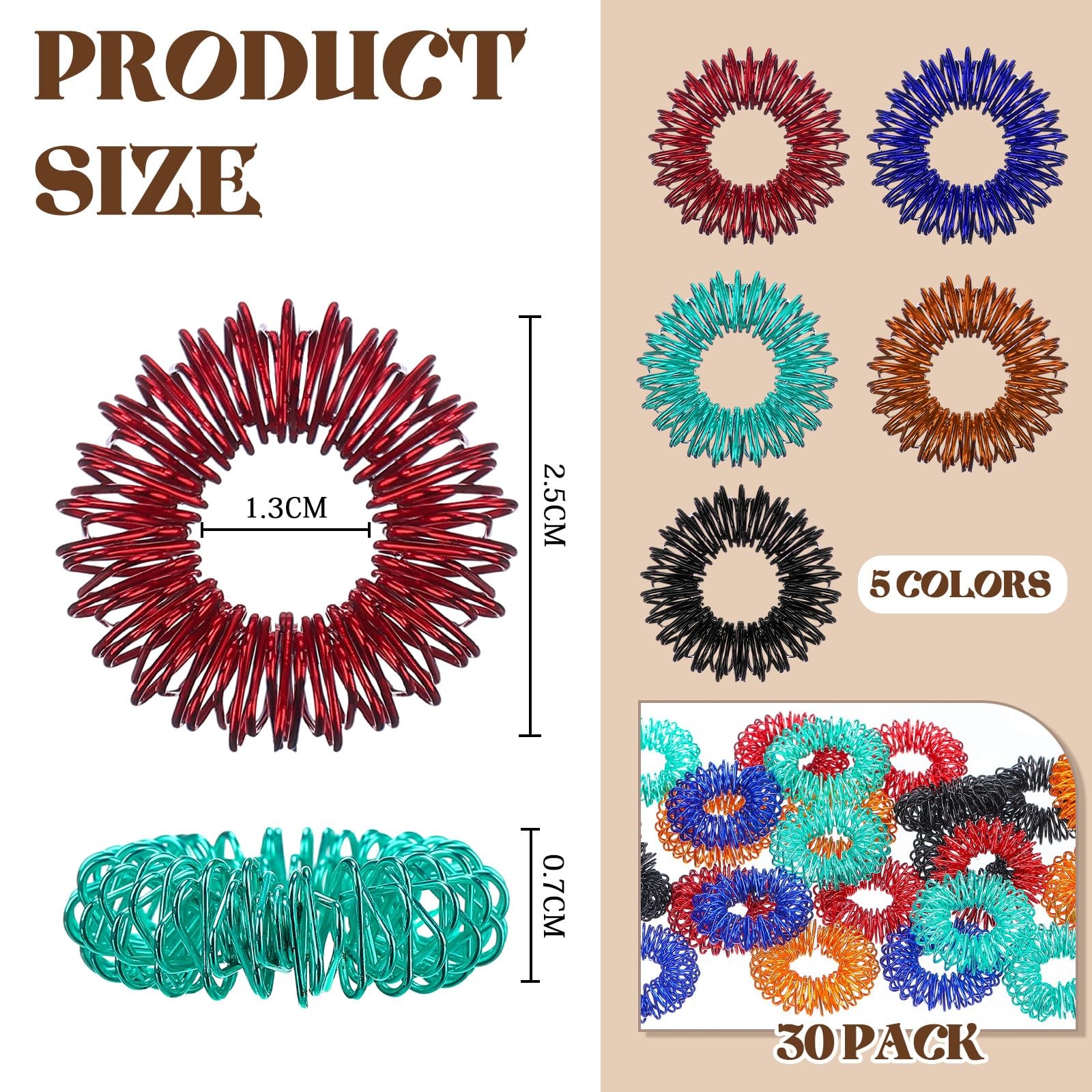 30 Pieces Acupressure Rings Spiky Sensory Rings for Fingers Stress Relief Fidget