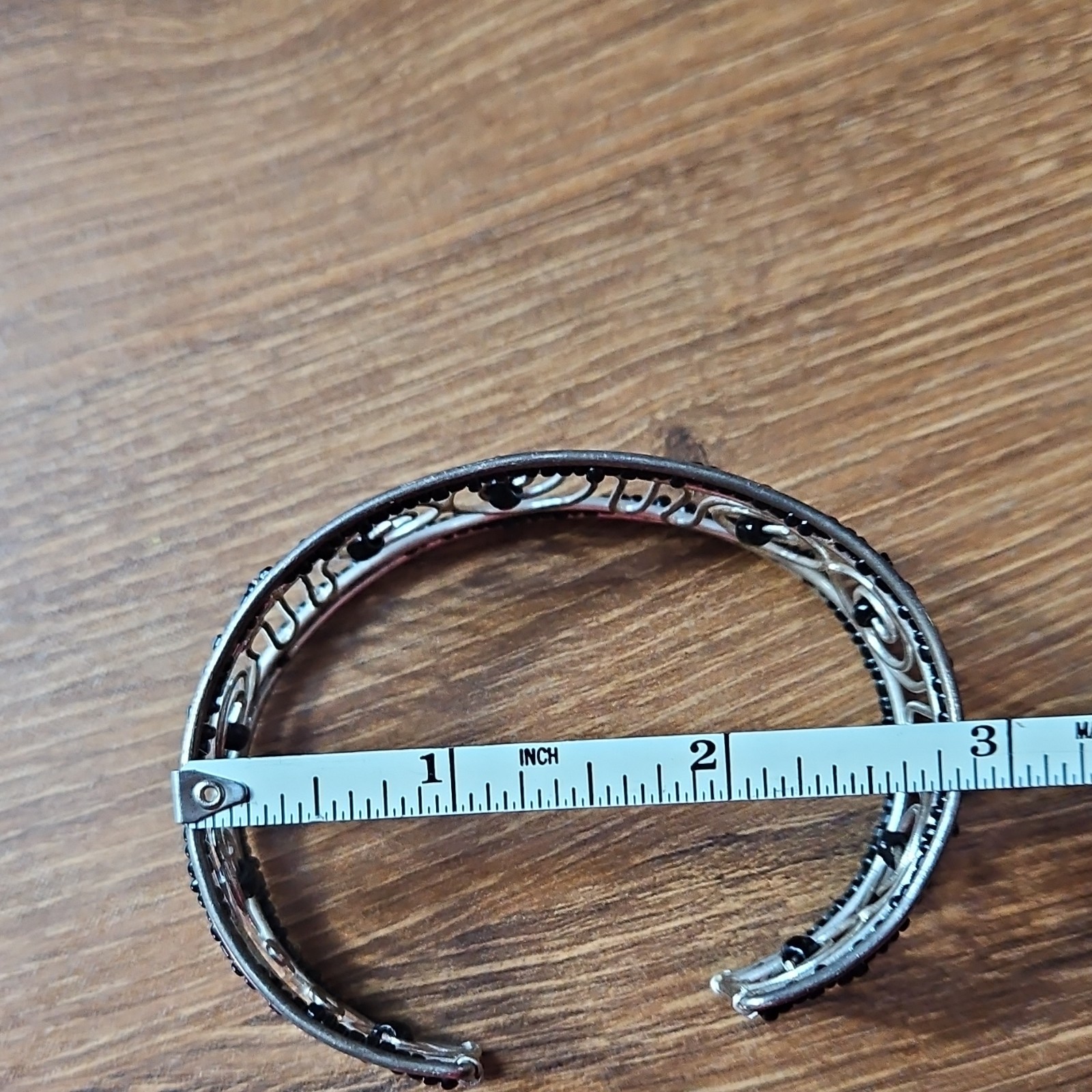Adjustable Silver Black Metal Wire Cuff Bracelet, Sizable, Less Than 8 in