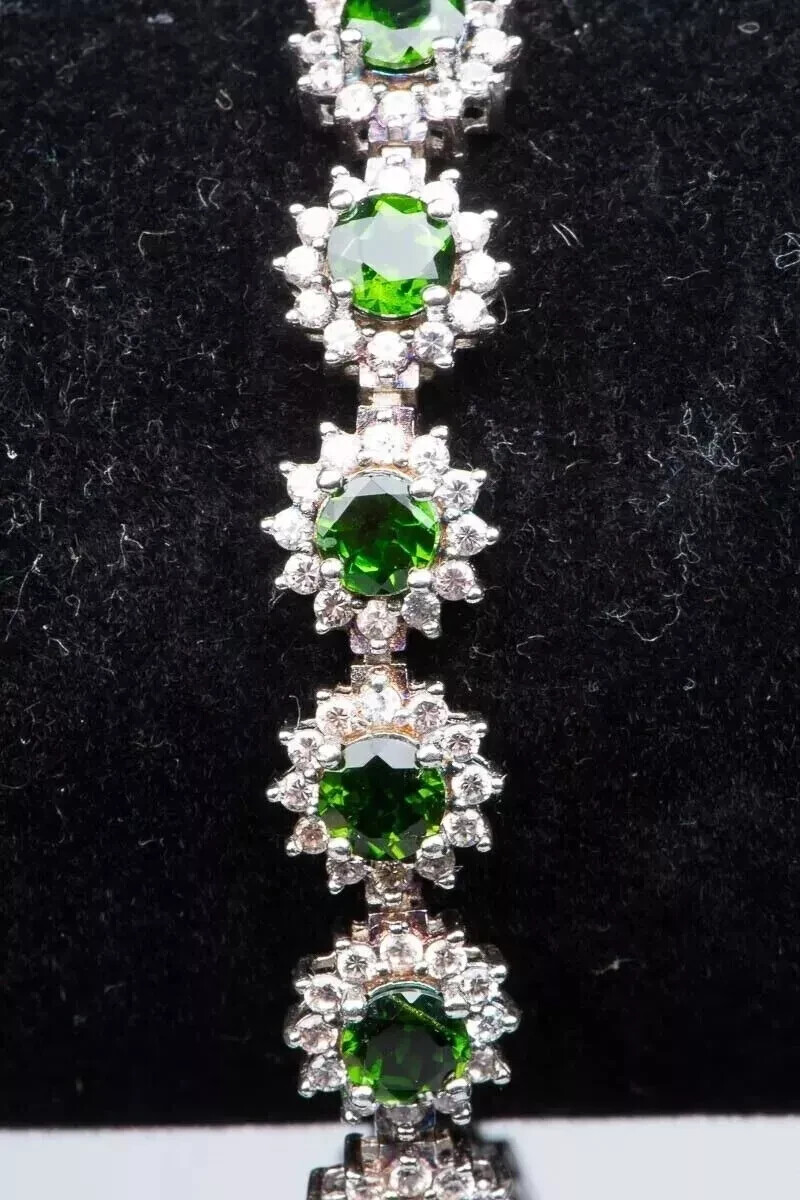 12.0 Ct Oval Cut Simulated Peridot Flower Tennis Bracelet 14K White Gold Plated
