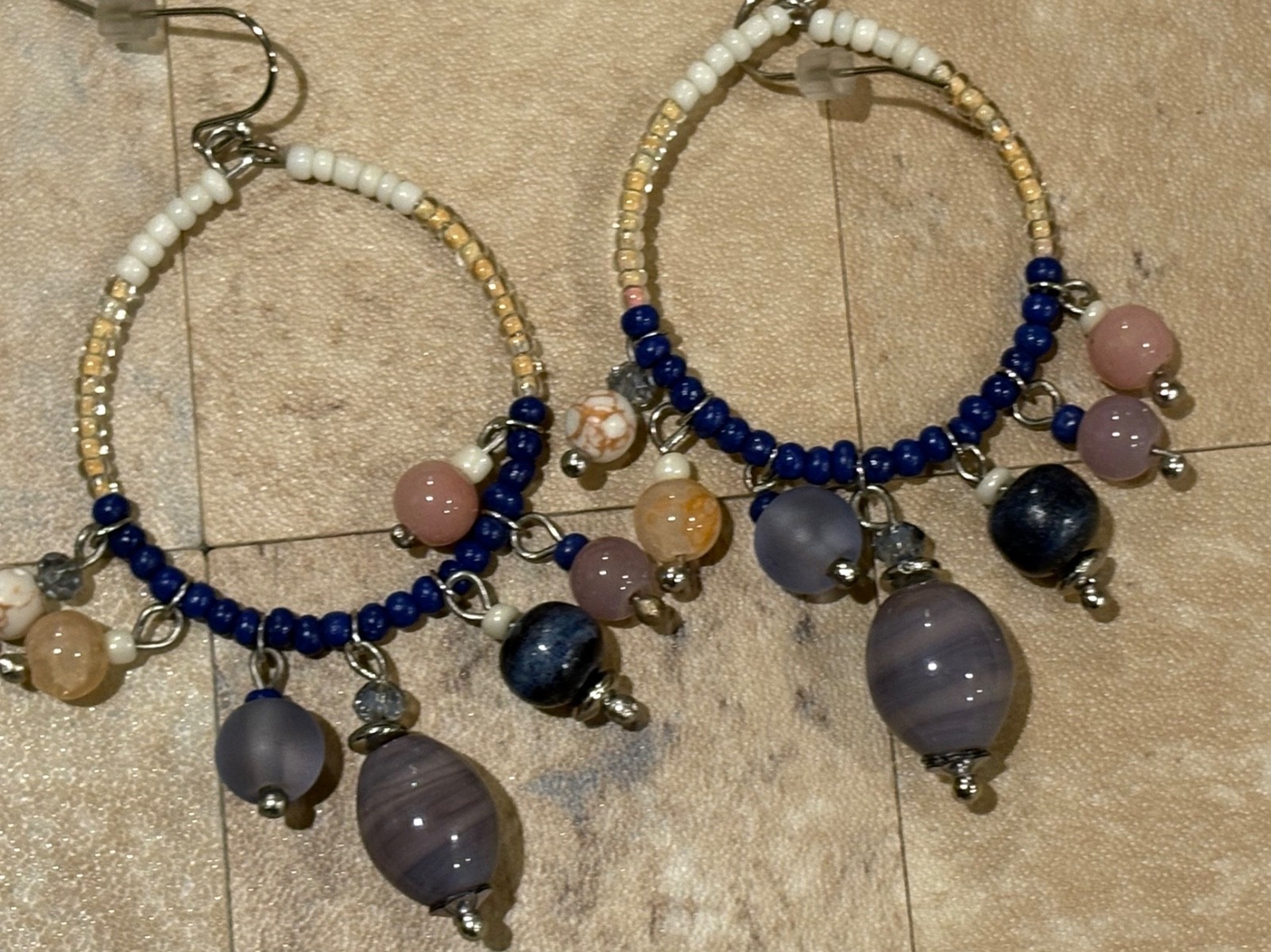 Brand New Chico’s Dangle Hook Blue Beaded Hoop Earrings. 2″