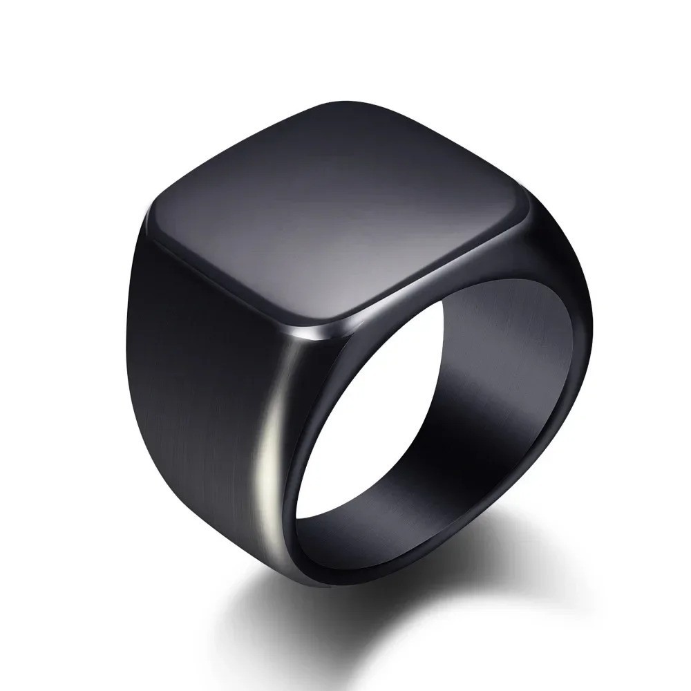 Square Signet Ring Stainless Steel Wide Band Smooth Finish Statement Jewelry