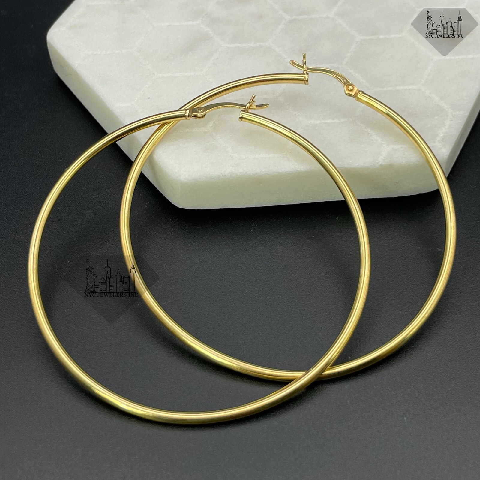 14K Gold Plated 925 Sterling Silver Large 60MM Hoop Earrings Men Women