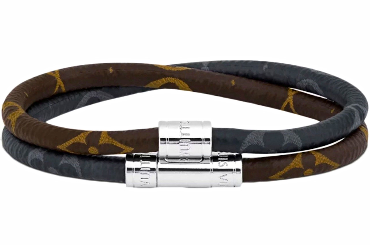 Louis Vuitton Keep it Double Leather Wrap Rope Bracelet Brown/Black Silver-Tone