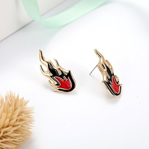 Gold Red Flame Dangle Earrings for Women Men Unique Chunky Punk Cool Fire Stud E