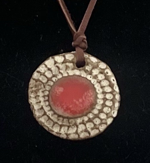 Studio Art Pottery Ceramic Pendant Necklace on Leather Cord Signed SALE!