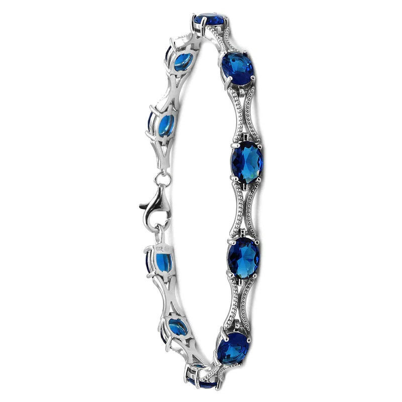 TENNIS BRACELET W/ 16 CT TANZANITE 925 STERLING SILVER / 7” LONG