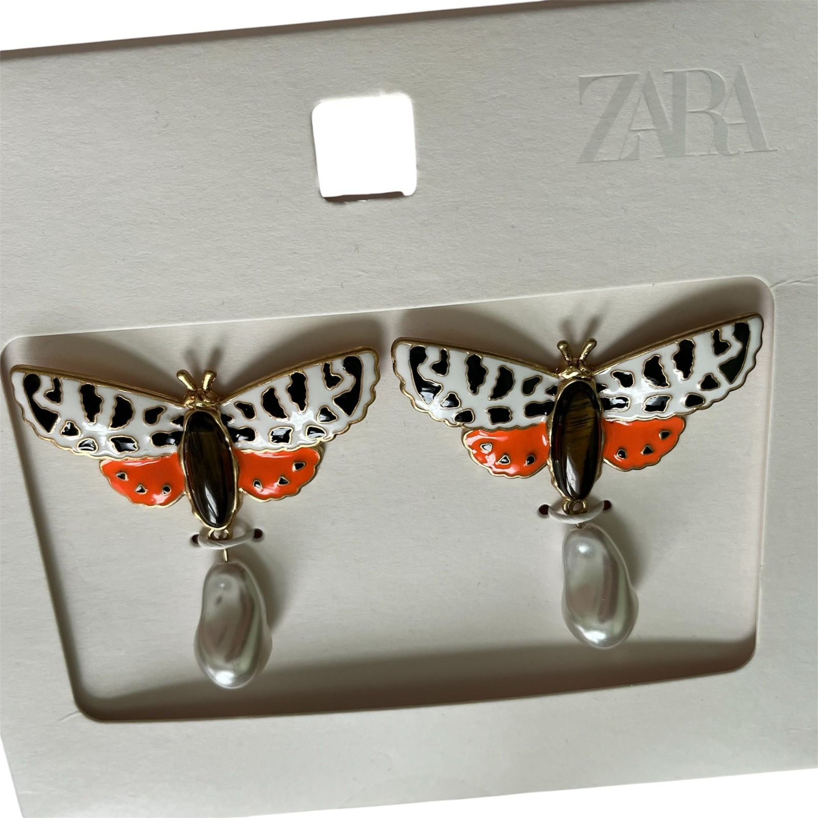 Zara Butterfly Pearl Drop Earrings Recycled Zinc Statement Jewelry Insect NWT