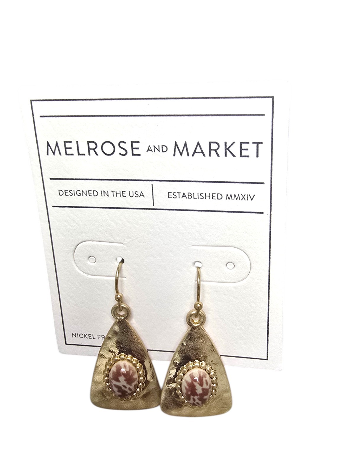 Melrose & Market Women’s Hammered Gold Plated Brown Hook Earrings NWT