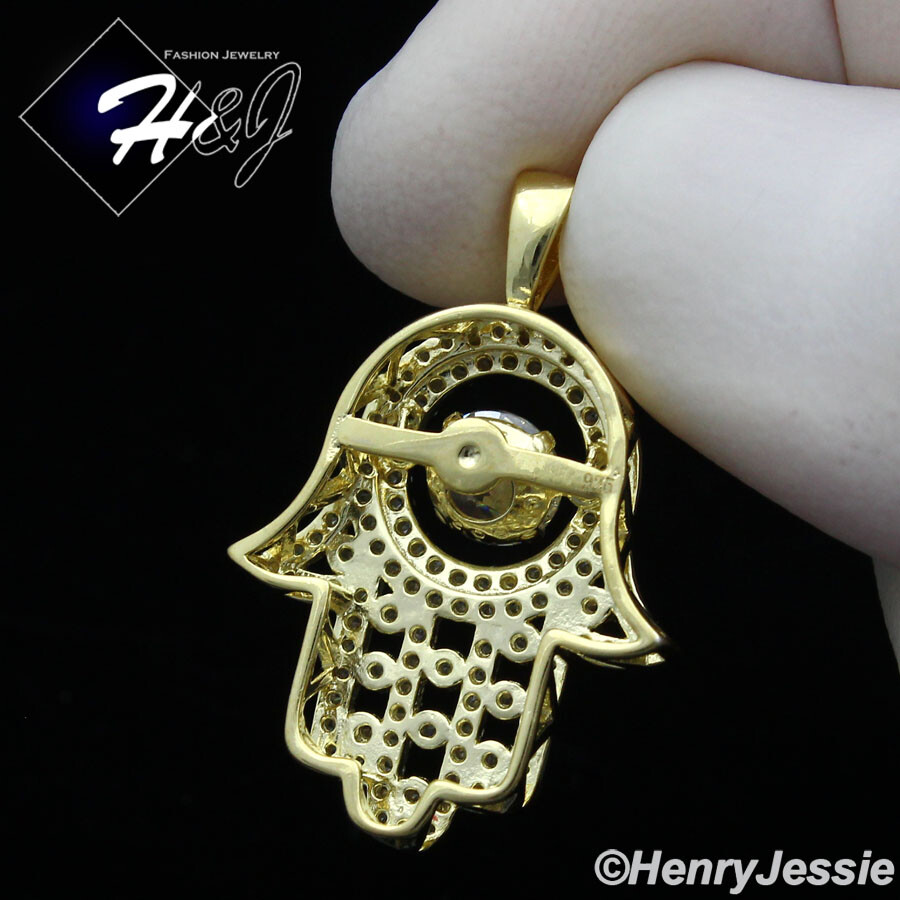 925 STERLING SILVER 24″X2MM GOLD PLATED CHAIN CUBIC ZIRCONIA HAMSA PENDANT*GP256