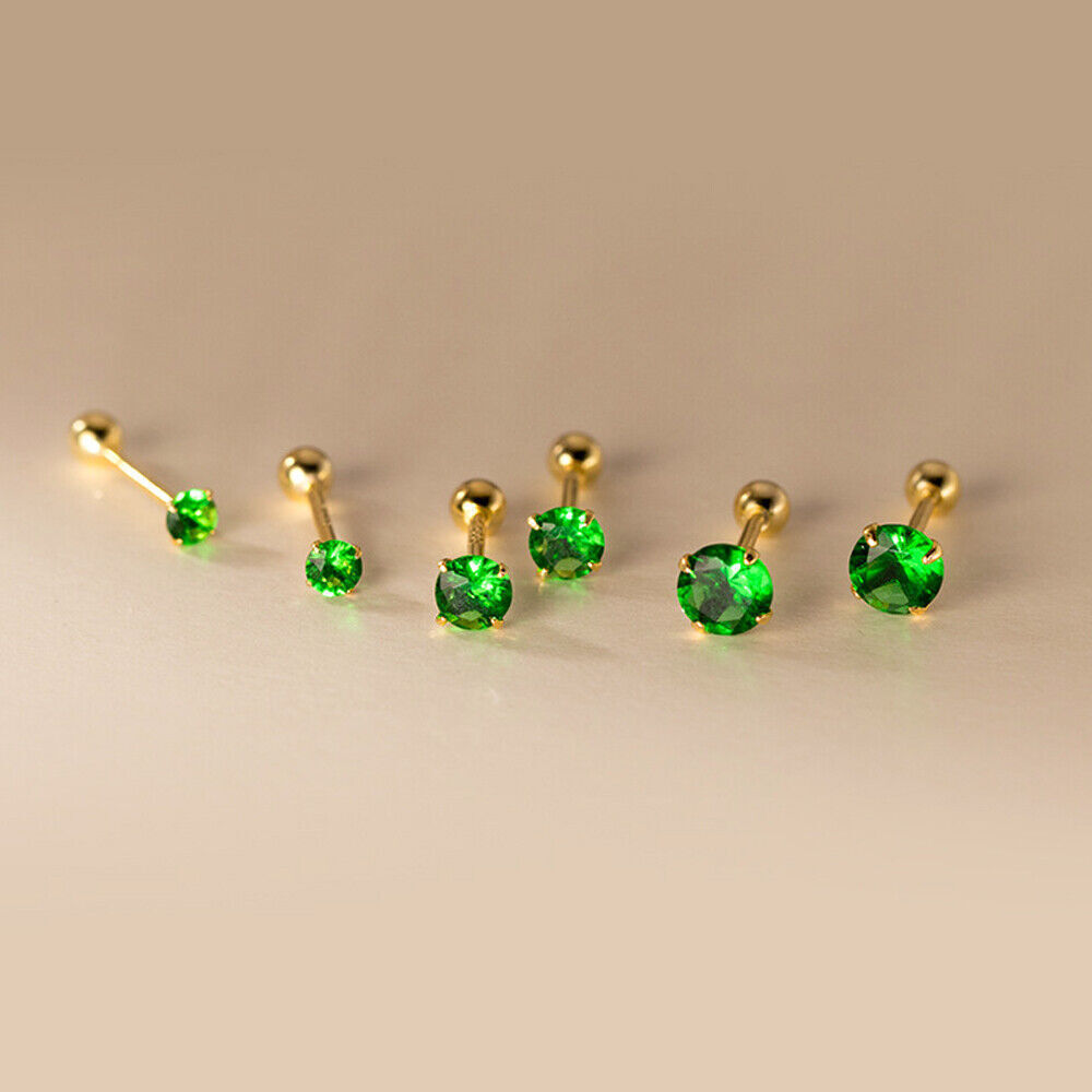 925 Sterling Silver Solitaire Green CZ Stud Helix Tragud Piercing Earrings A4138