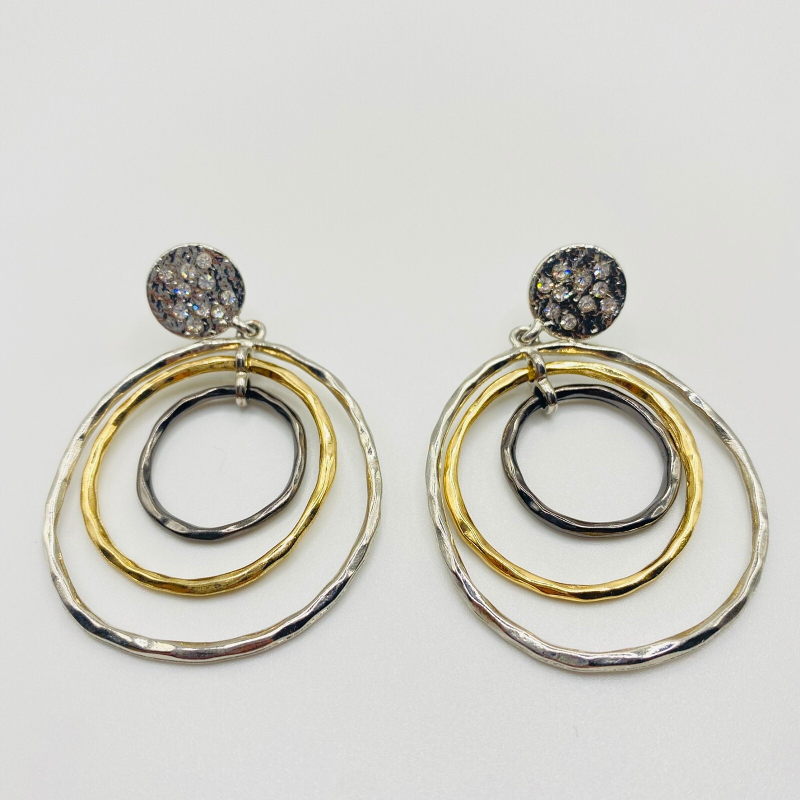 Two Tone Silver Tone Gold Tone Concentric Circle Hoop Stud Earrings Approx 1.5”