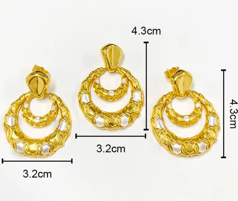 45cm African Dubai 18K Gold Plated Bride Double Layer Earrings Pendant Necklace