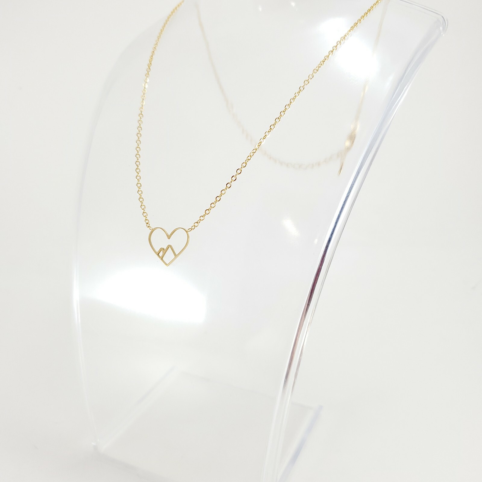 Mountain in Heart GOLD Plated Necklace Snowy Minimalist Sierra Hiking Outdoor