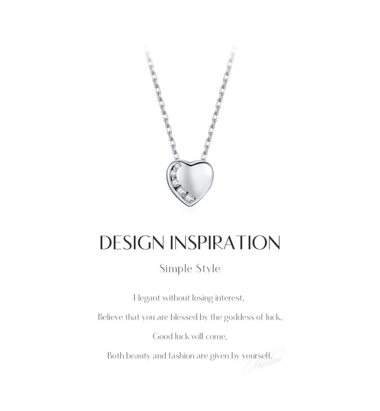 925 Sterling Silver CZ Asymmetrical Heart Pendant Necklace for Women