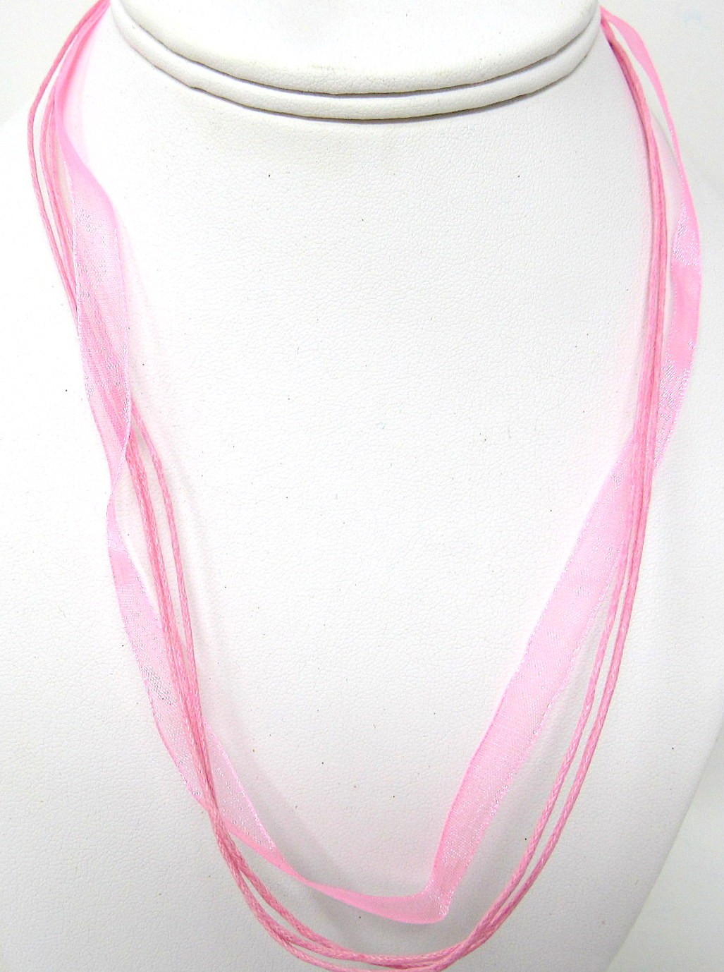 Light Pink Ribbon Necklace 18-20 inches Choker Organza 3 Waxed cords US Seller