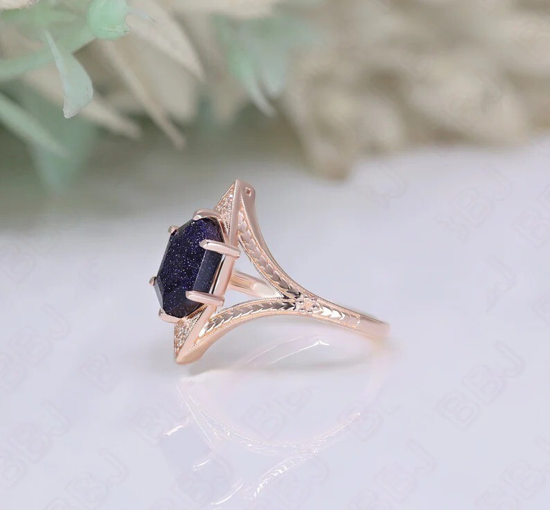 Hexagon Sandstone Engagement Ring Wedding Ring For Womens Anniversary Gift