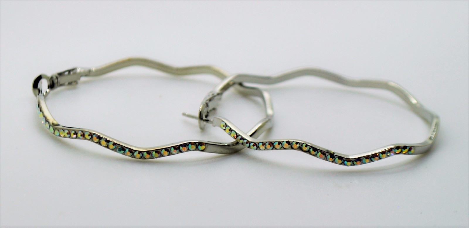 C231 CHIC ZIGZAG DESIGN HIGH QUALITY 2 ” CLEAR AB CUBIC ZIRCON FASHION EARRING