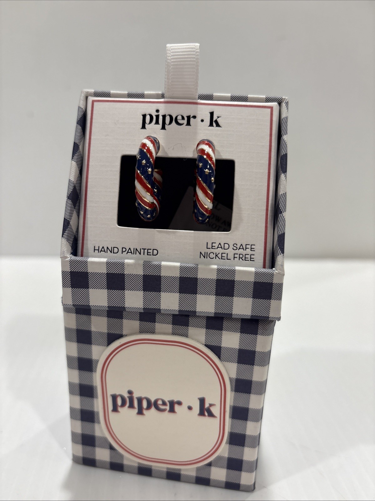 Piper K Red White Blue Hand painted Hoop Earrings 4th Of July Memorial Day