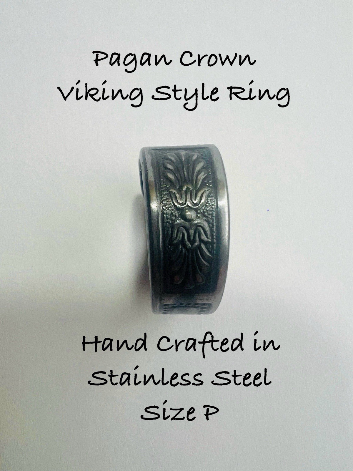 Celtic Rose Flower Spoon Ring Stainless Steel Viking Boho Gothic Unisex Jewelry
