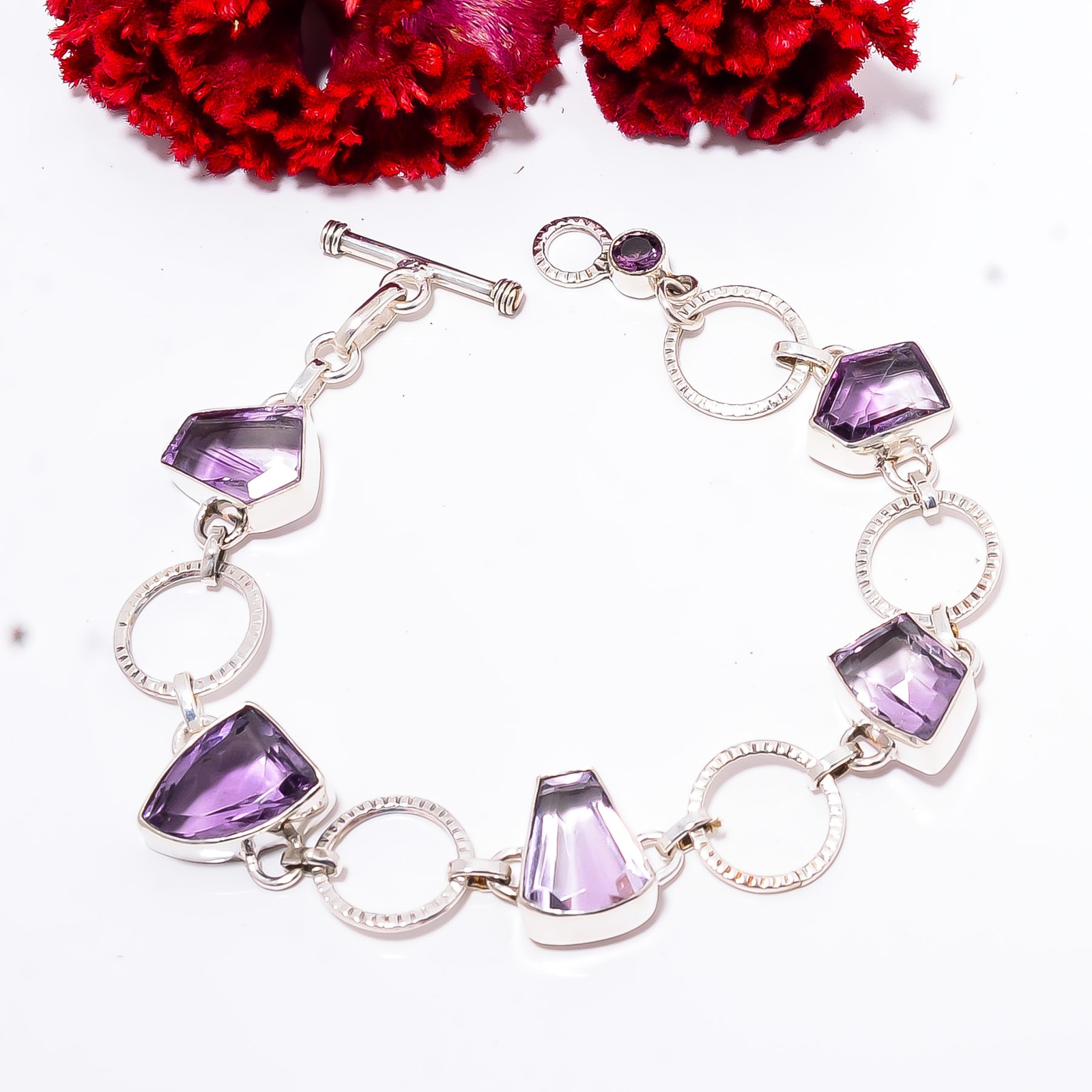 Purple Amethyst – Brazil 925 Sterling Silver Bracelet Adjustable 7-7.99″ B8