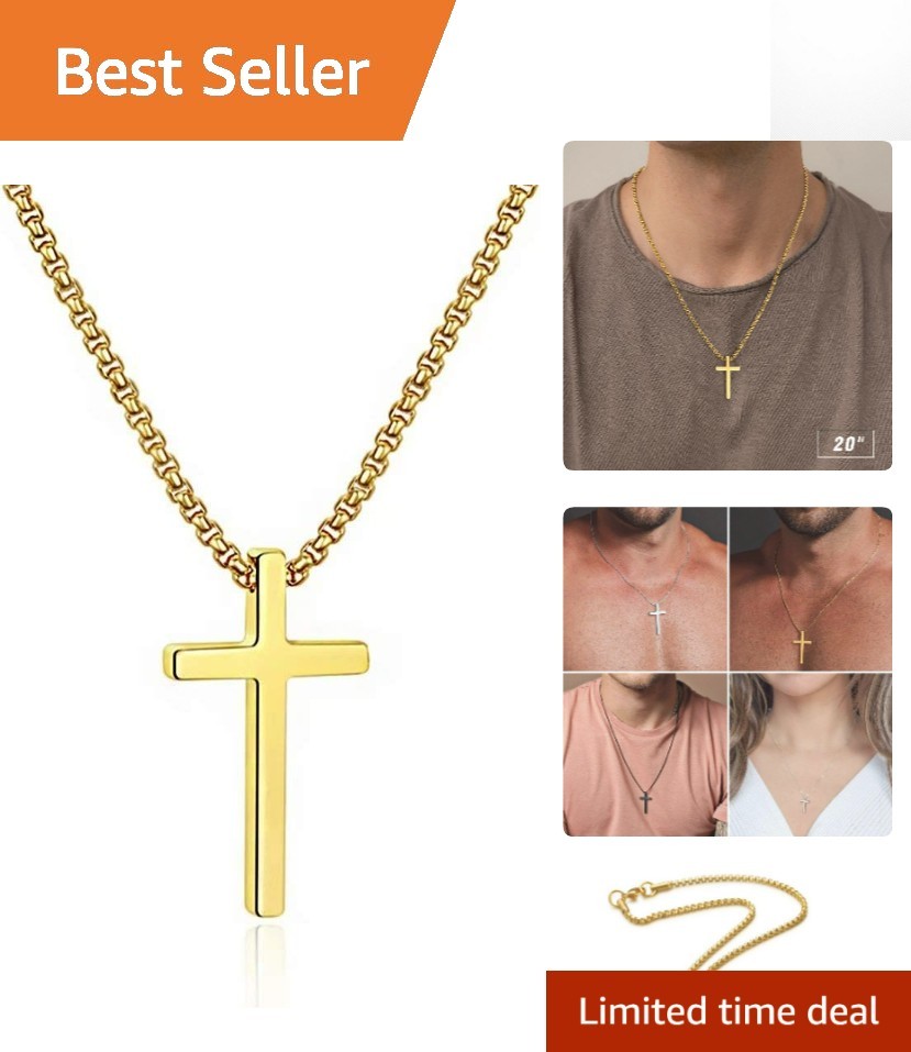 Plain Gold Cross Pendant Necklace – Eco-Friendly Stainless Steel, 20 Inch Length