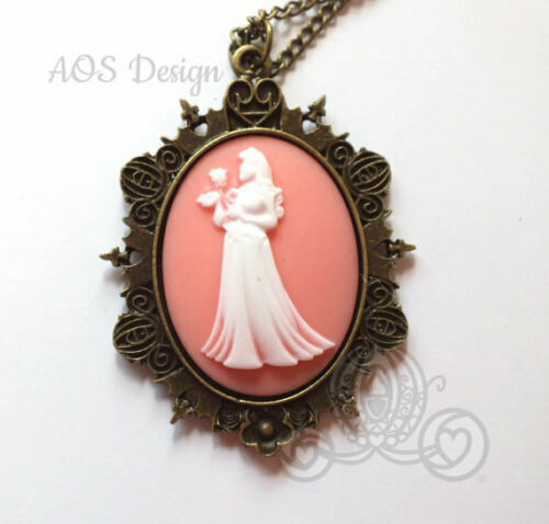 Sleeping Beauty Aurora Pendant Necklace, Pink Cameo Jewelry