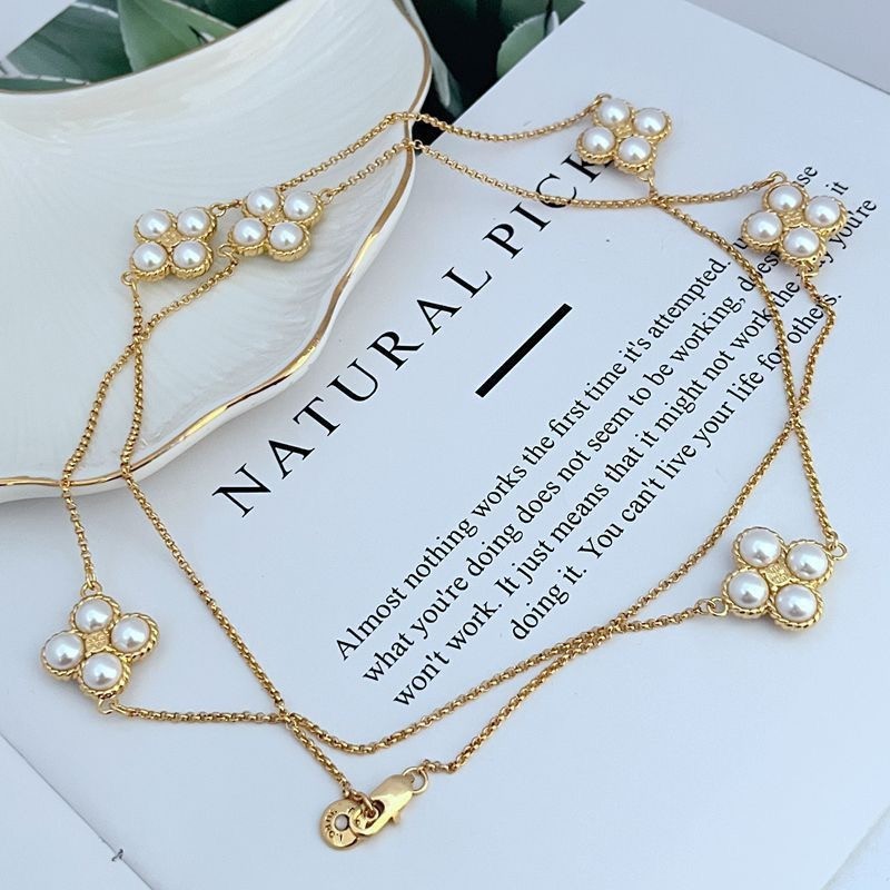 New Tory Pearl Flower Long Chain Necklace with Jewelry Pouch Size:83cm