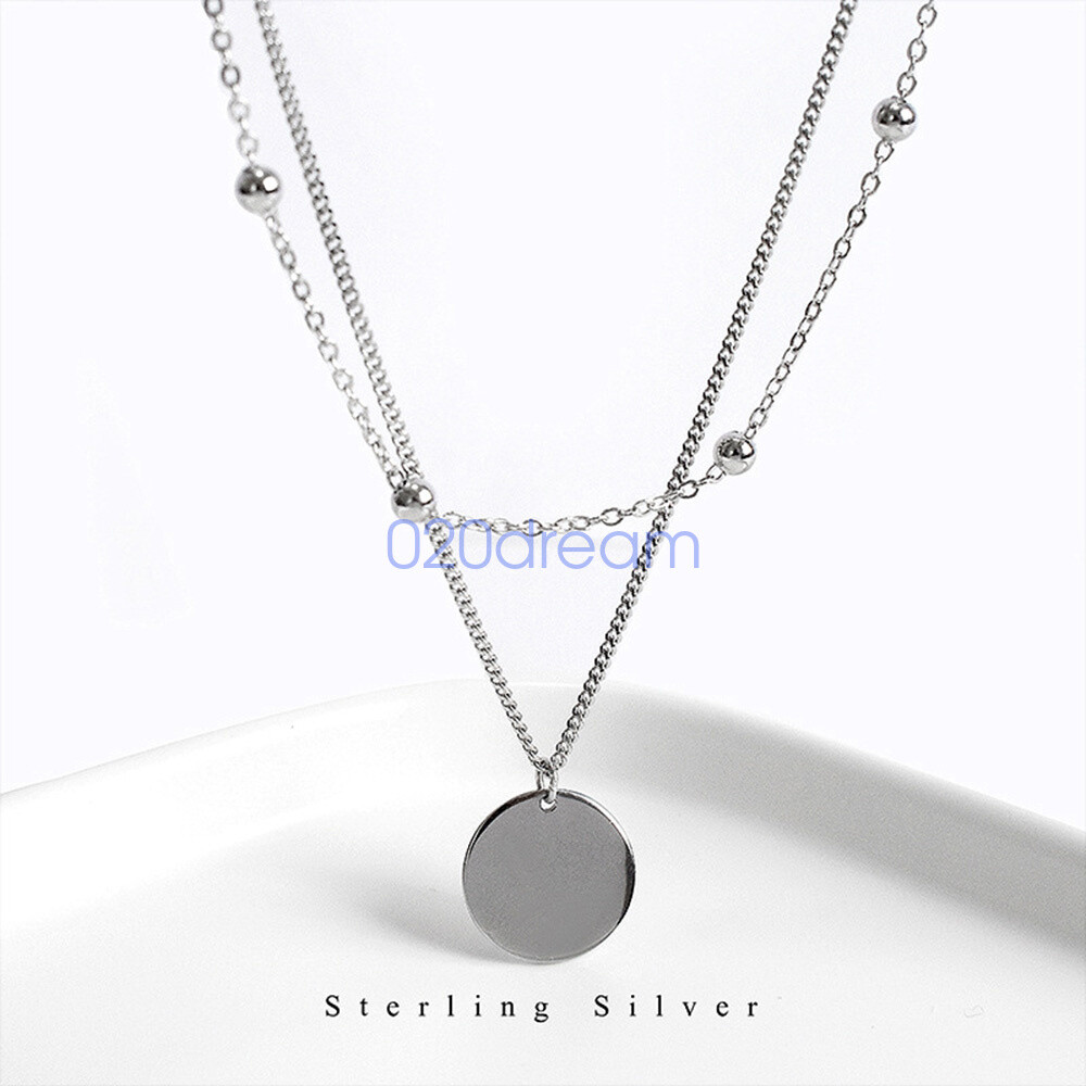 Real 925 Sterling Silver Pendant Necklace Curb/Trace Chain Double Deck Extend
