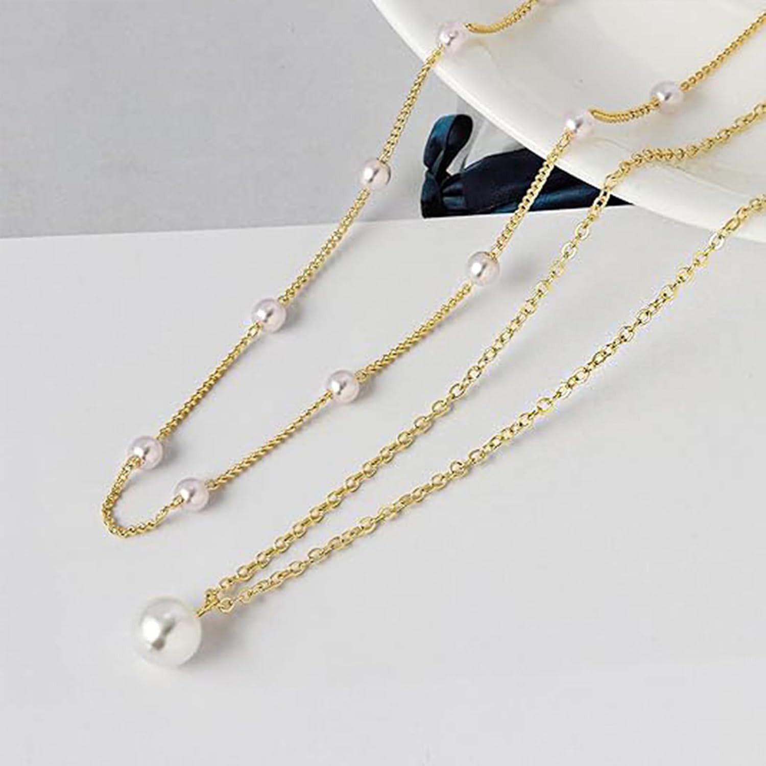 Pearl Necklace for Women Layered Trendy 14K Gold Plated Dainty Pearl Pendant Cho