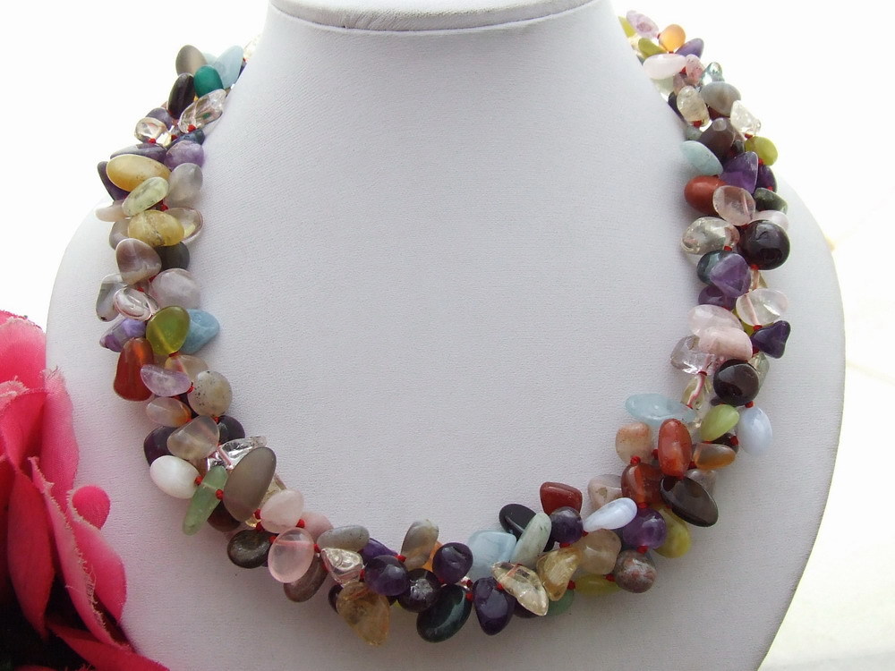 21” 3Strands Natural Tiger’s Eyes Amethyst Carnelian Necklace