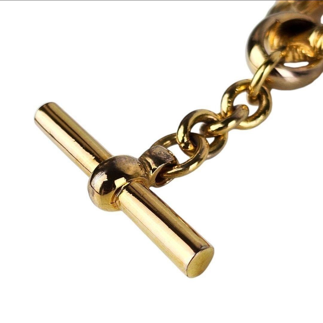 CELINE Vintage Circle Logo Toggle Bracelet Gold Tone Chunky Link w/ Dust Bag JP