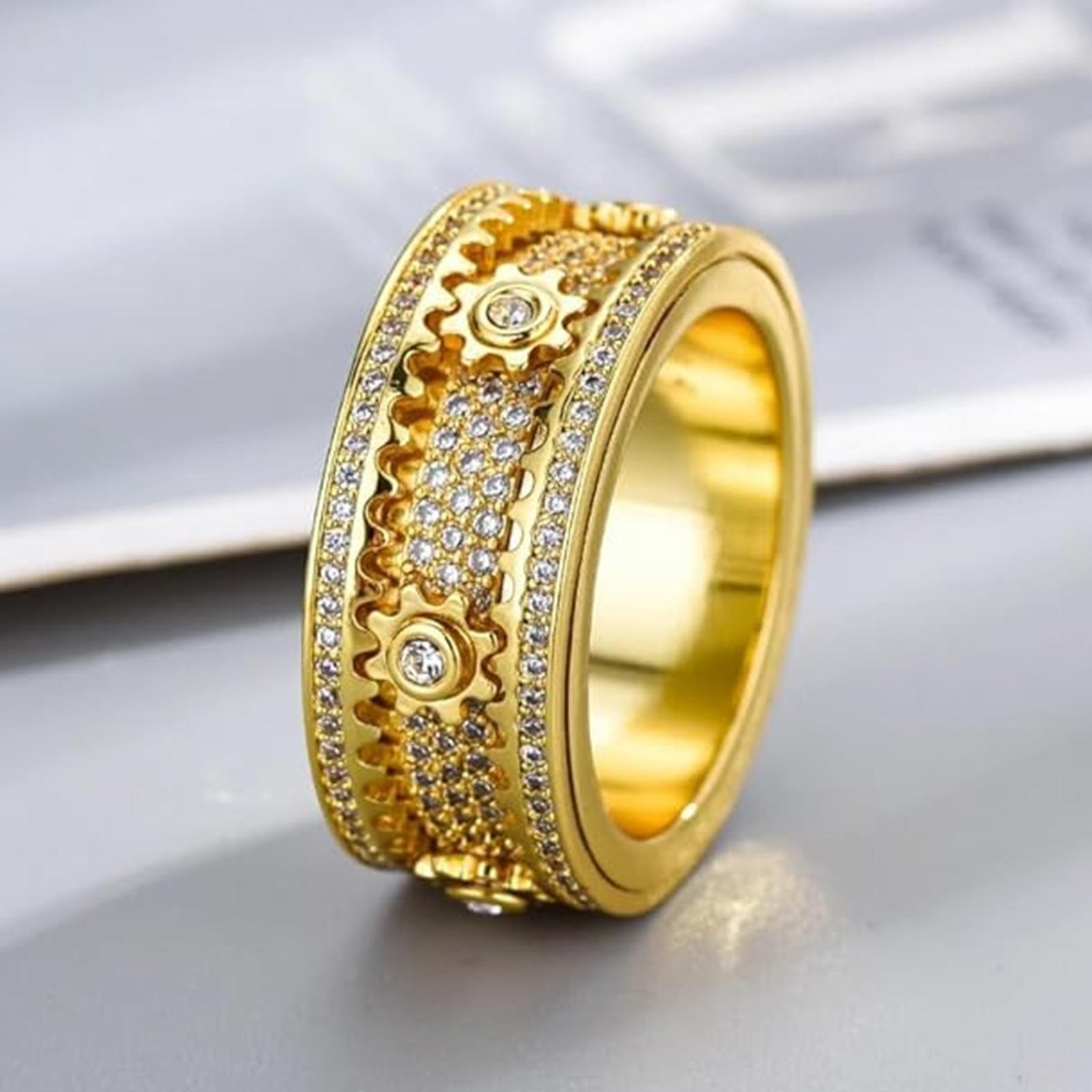 Gear Spinner Ring Mechanical Design for Men Women Anxiety Relief Band Style