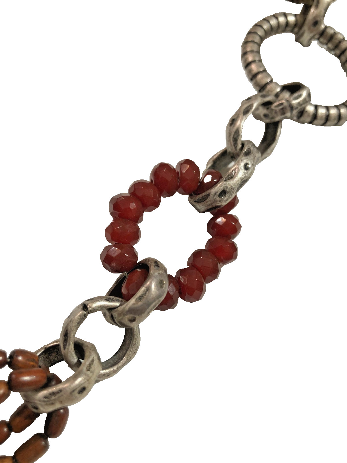 Lucky Brand Necklace Statement Chain Wood Multi Gemstone Belt – 36 in Length
